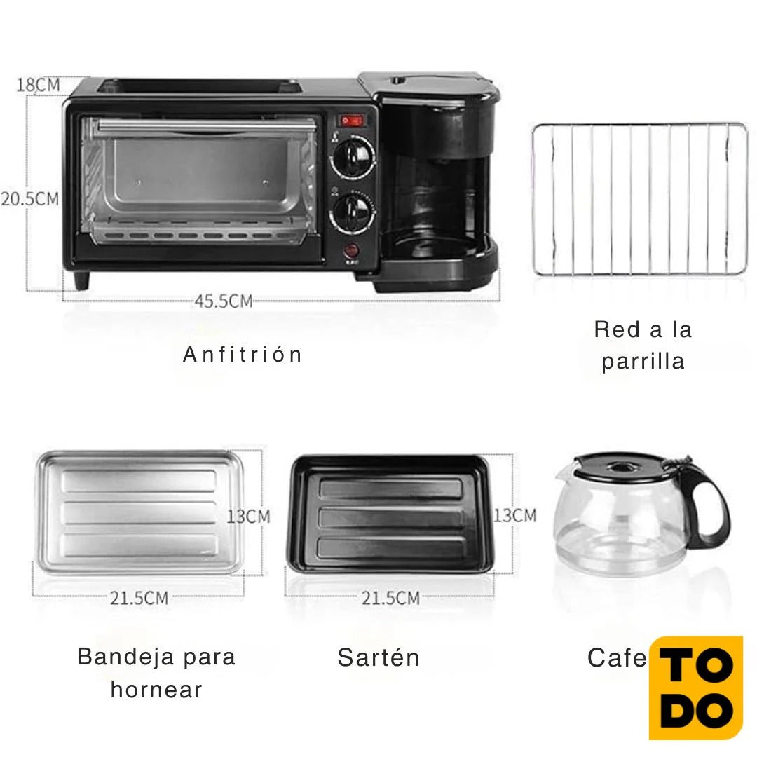 Horno Tostador + Plancha + Cafetera TODO EN UNO