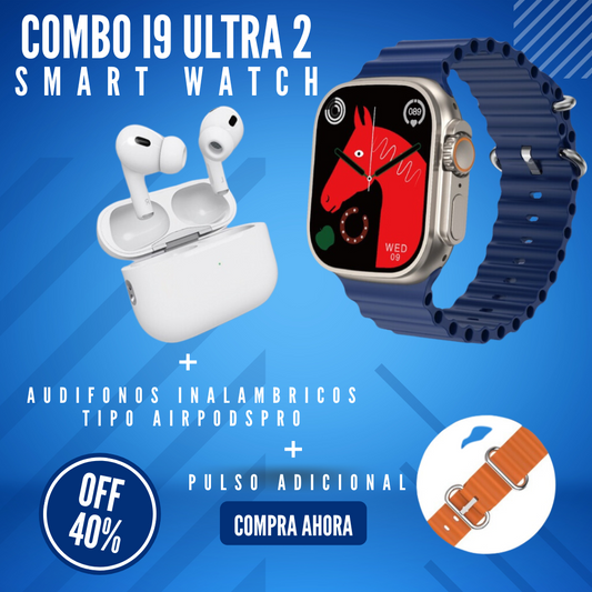 Combo Smart Watch I9 Ultra 2 + Audífonos Inalámbricos HD 🌐