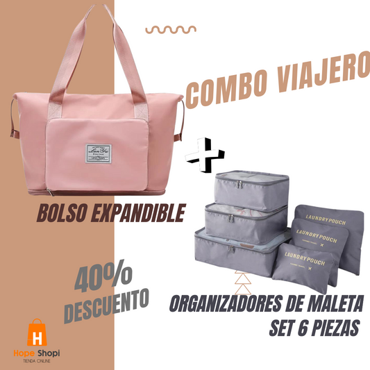 COMBO VIAJERO: Bolso Expandibl™e + Set Organizador x6 piezas 🛫