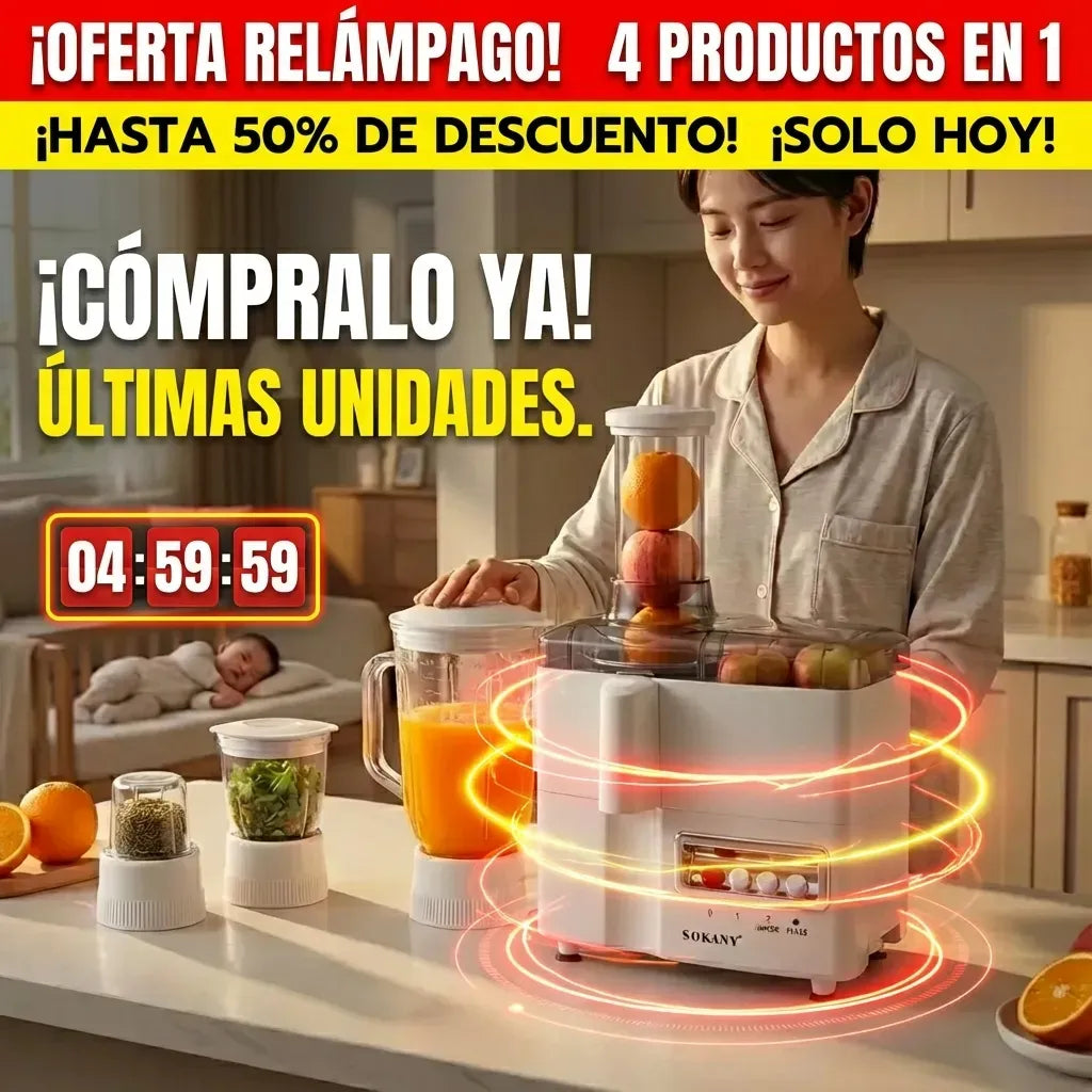 4 en 1 Extractor, licuadora 1.5 l, picadora y molino de cafe y granos