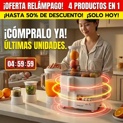 4 en 1 Extractor, licuadora 1.5 l, picadora y molino de cafe y granos